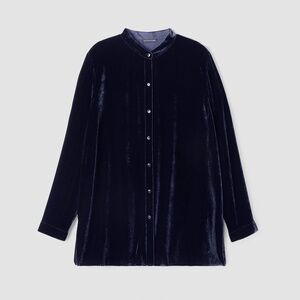 Eileen Fisher Mandarin Collar Velvet Shirt in Venus, Size L, NWT